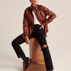 Abercrombie & Fitch Faux Vegan Leather Button Up Jacket